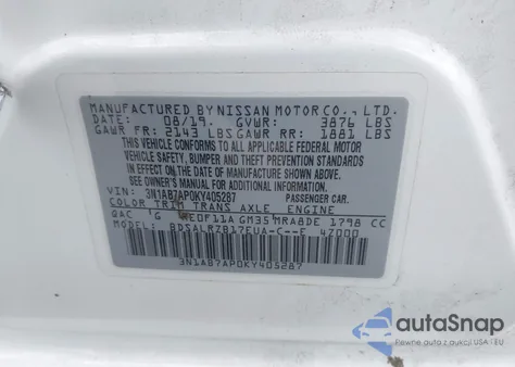 2019 Nissan Sentra Sr from USA, damaged, VIN 3N1AB7AP0KY405287